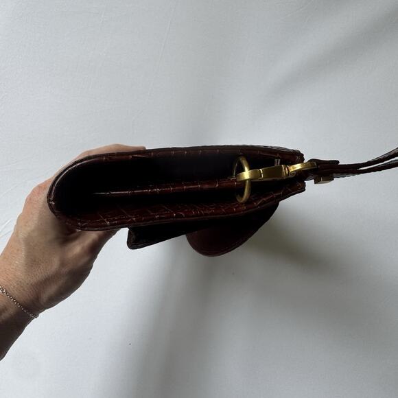 Talbots Women’s Genuine Leather Croc Embossed Zip Clutch Wristlet Bag Brown - Picture 7 of 11